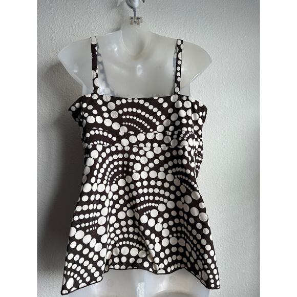 Y2K Babydoll Empire Waist Size L‎ Festival Tank Top Brown Cream Polka Dot by INC - Picture 4 of 6